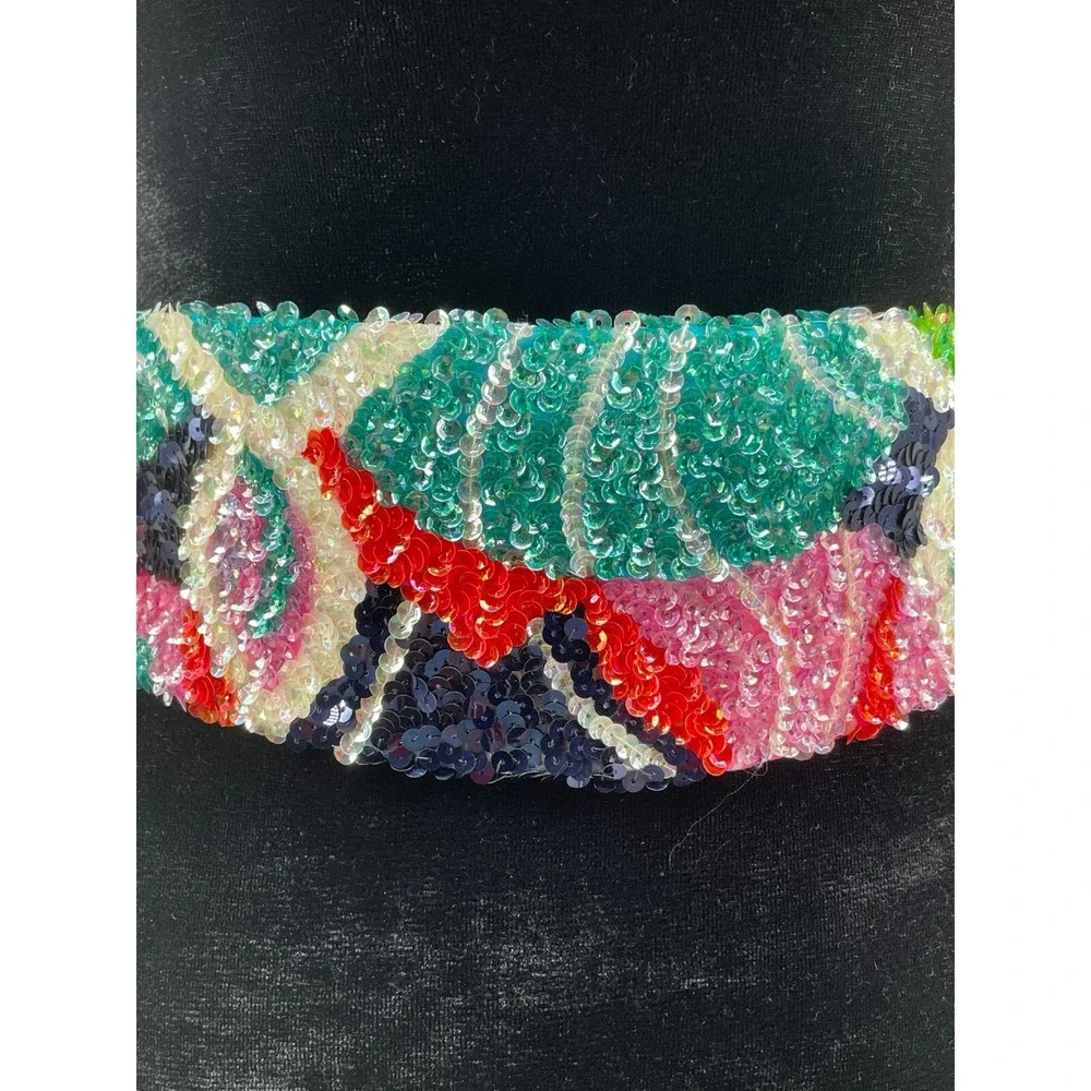 Vintage La Mendola Agosto Mod Art Hand Beaded Multicolor Pure Silk Chiffon Belt